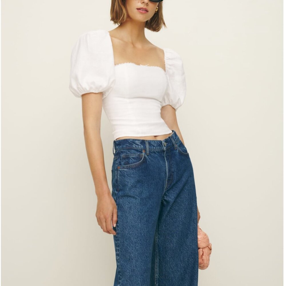 Reformation White Puff Sleeve Blouse